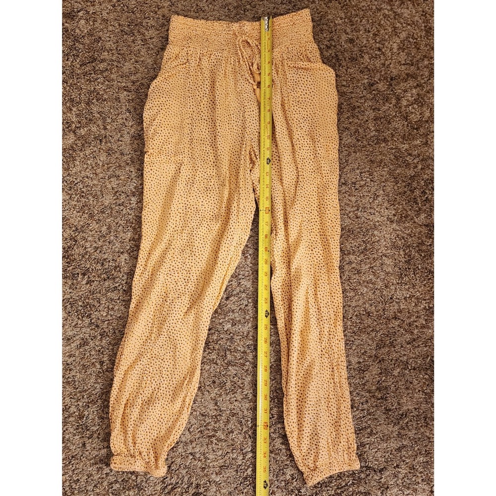 Aerie Smocked Waist Boho Jogger Pants XS Yellow Dot Print Tassel Crinkle Gauze‎ - Picture 2 of 11